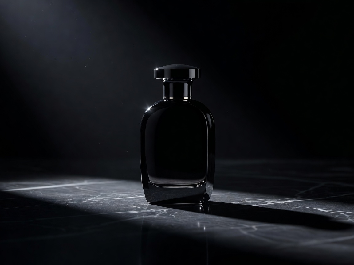 Rose Noire Midnight fragrance bottle in dark dramatic lighting